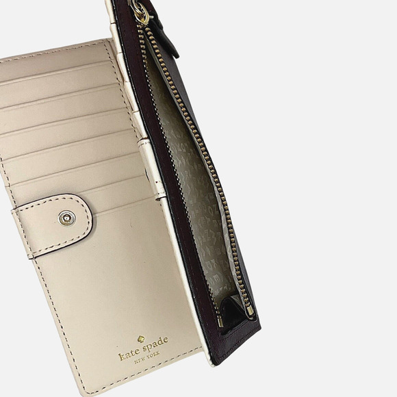 Kate Spade Wallet Pond Stacy Crosshatch Leather Soft Aubergine Wine - Picture 3 of 8